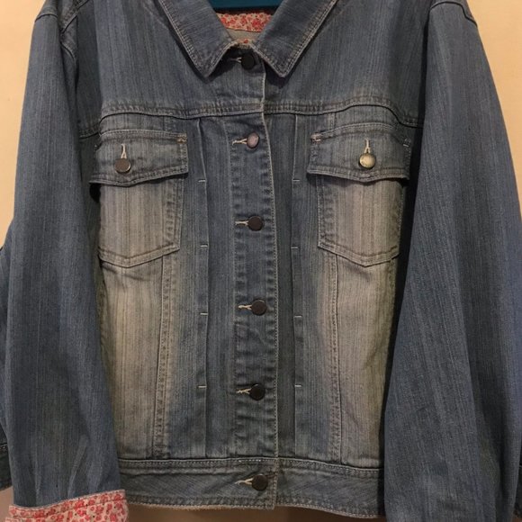 Redoute® Creation Jackets & Blazers - Redoute® Creation Denim Jean Jacket w/Floral Cuffs